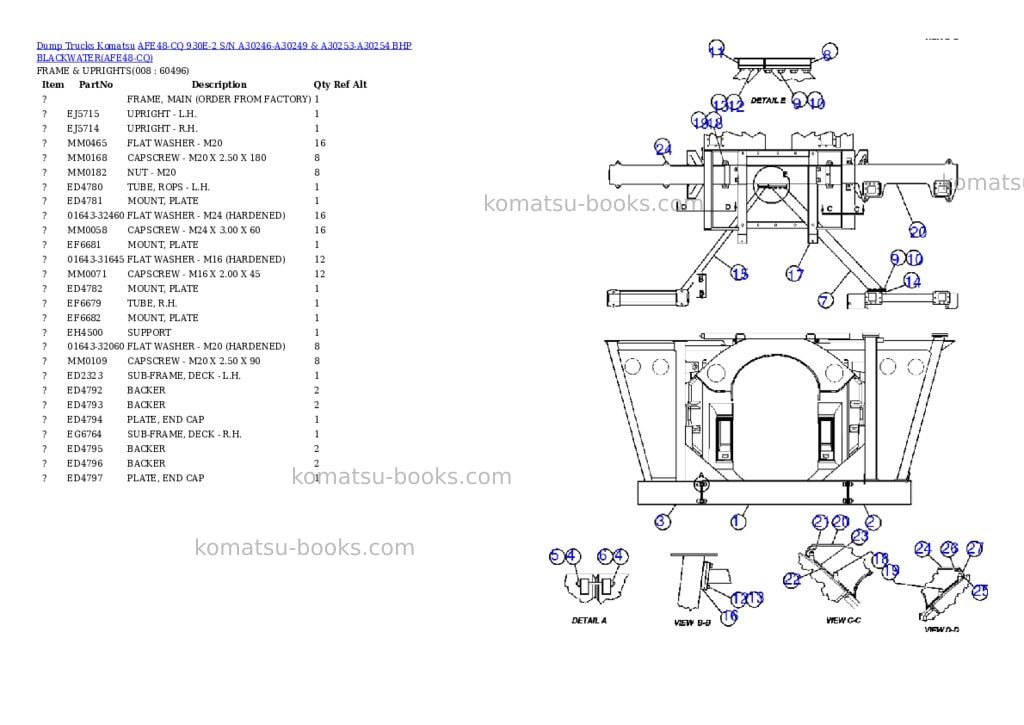 Komatsu afe48-cq 930e-2 s/n a30246-a30249 & a30253-a30254 bhp blackwater Parts catalog cover Page 4