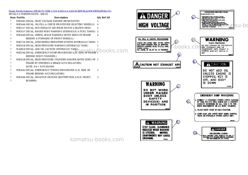 Komatsu afe48-cu 930e-2 s/n a30255 & a30256 bhp blackwater Parts catalog cover