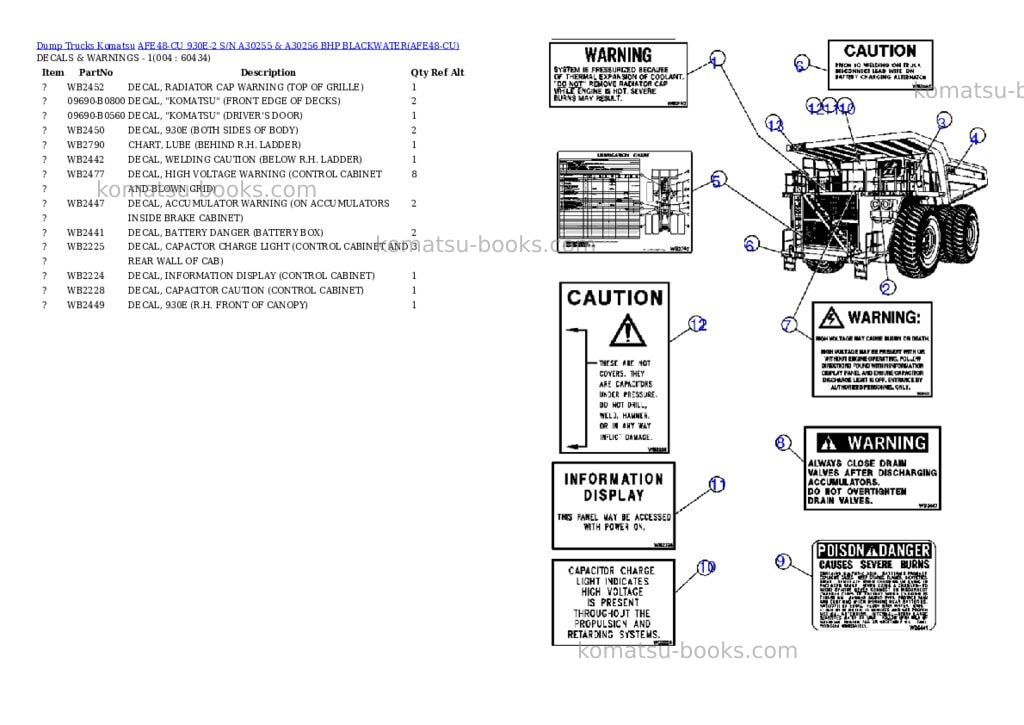 Komatsu afe48-cu 930e-2 s/n a30255 & a30256 bhp blackwater Parts catalog cover Page 2