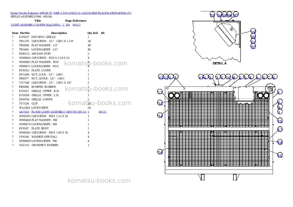 Komatsu afe48-cu 930e-2 s/n a30255 & a30256 bhp blackwater Parts catalog cover Page 3
