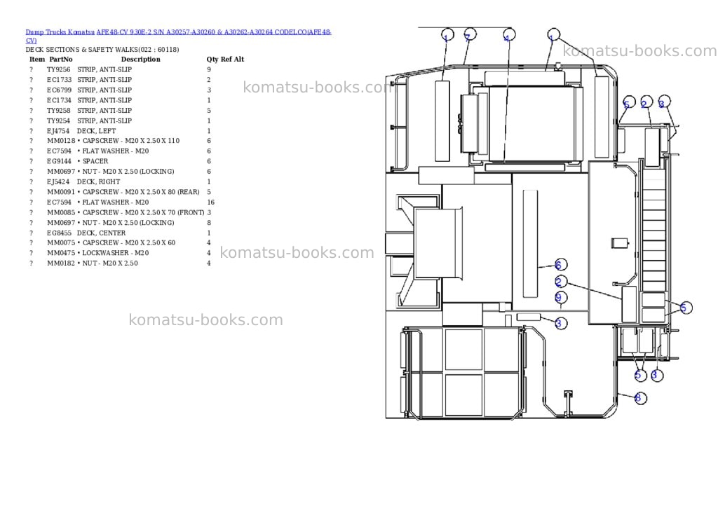 Komatsu afe48-cv 930e-2 s/n a30257-a30260 & a30262-a30264 codelco Parts catalog cover Page 10 Komatsu afe48-cv 930e-2 s/n a30257-a30260 & a30262-a30264 codelco Parts catalog cover Page 10