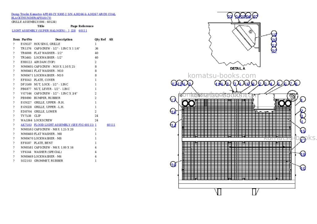 Komatsu afe48-cy 930e-2 s/n a30266 & a30267 arch coal blackthunder Parts catalog cover Page 3