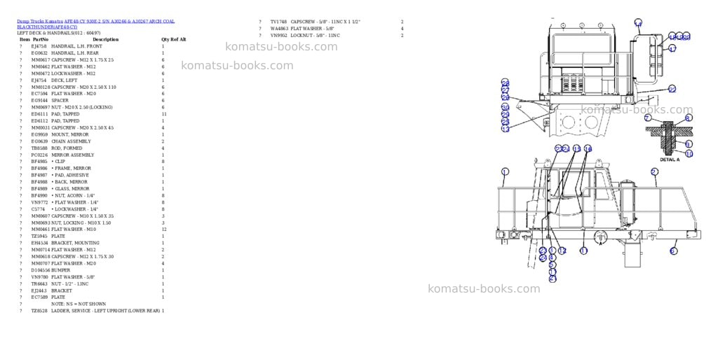 Komatsu afe48-cy 930e-2 s/n a30266 & a30267 arch coal blackthunder Parts catalog cover Page 6