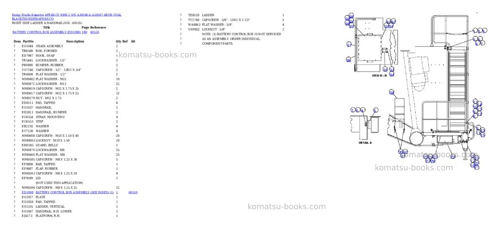 Komatsu afe48-cy 930e-2 s/n a30266 & a30267 arch coal blackthunder Parts catalog cover Page 8