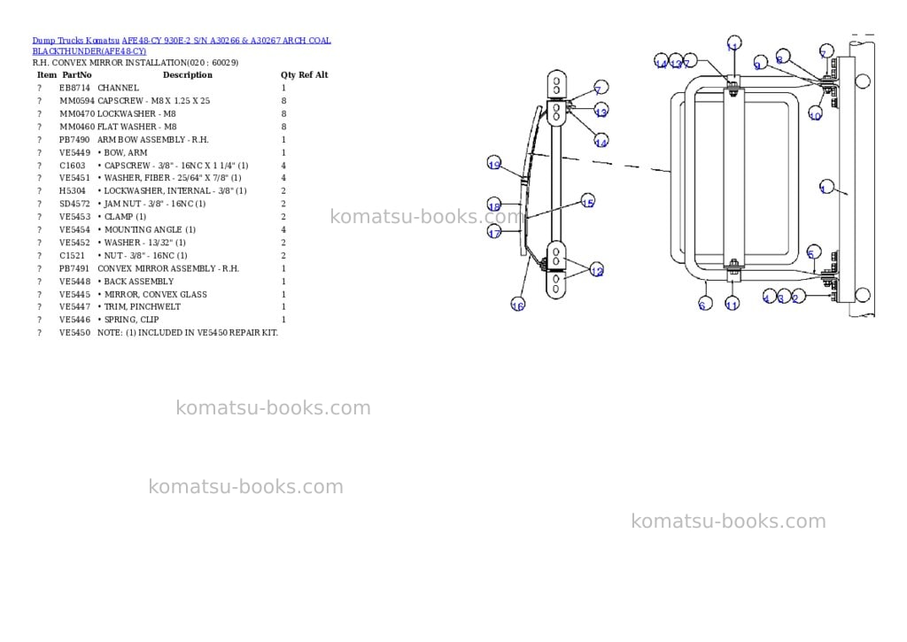 Komatsu afe48-cy 930e-2 s/n a30266 & a30267 arch coal blackthunder Parts catalog cover Page 9