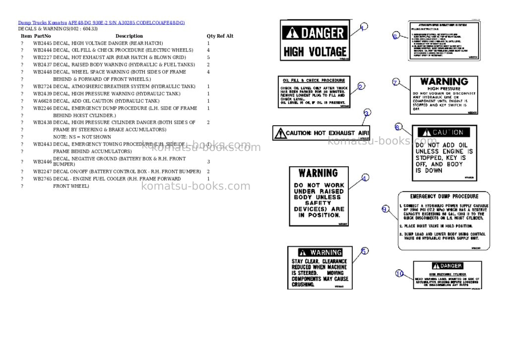 Komatsu afe48-dg 930e-2 s/n a30285 codelco Parts catalog cover