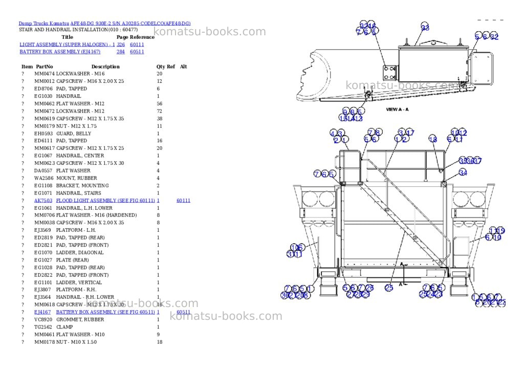 Komatsu afe48-dg 930e-2 s/n a30285 codelco Parts catalog cover Page 5