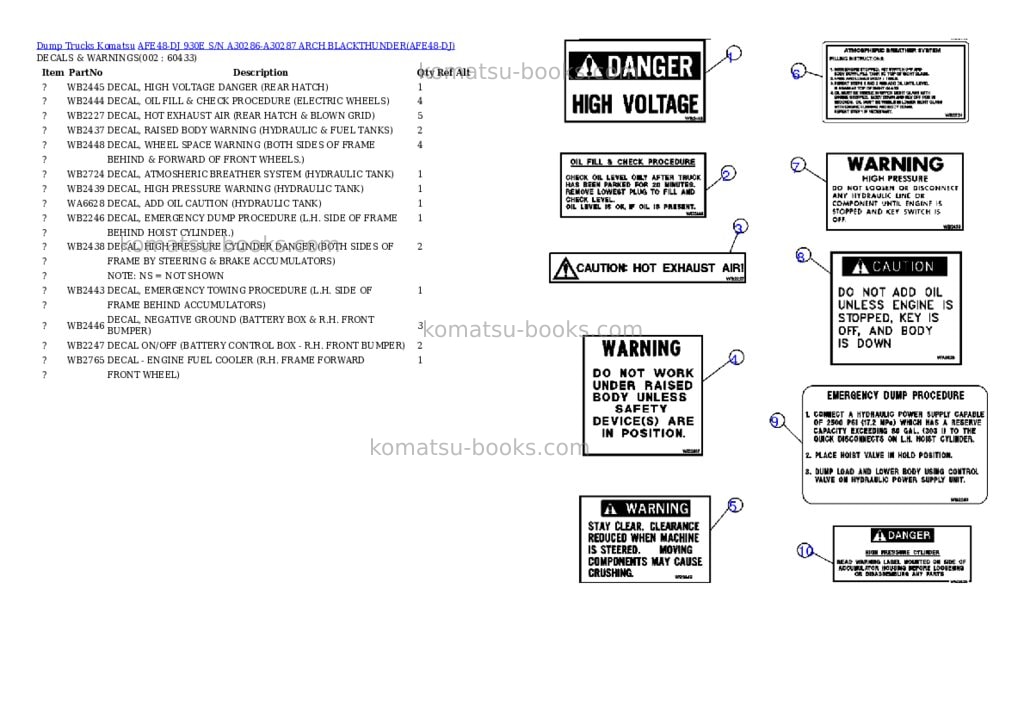 Komatsu afe48-dj 930e s/n a30286-a30287 arch blackthunder Parts catalog cover Komatsu afe48-dj 930e s/n a30286-a30287 arch blackthunder Parts catalog cover