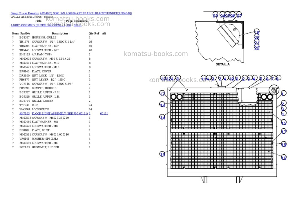 Komatsu afe48-dj 930e s/n a30286-a30287 arch blackthunder Parts catalog cover Page 3 Komatsu afe48-dj 930e s/n a30286-a30287 arch blackthunder Parts catalog cover Page 3