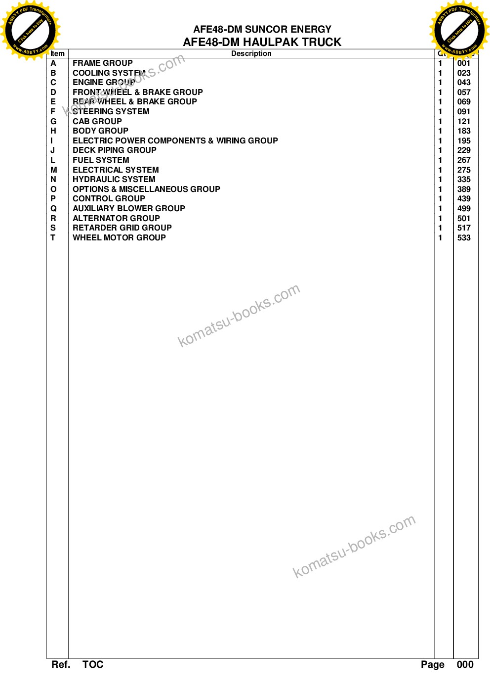 Komatsu afe48-dm 930e-2 s/n a30291 suncor energy Parts catalog cover Page 2