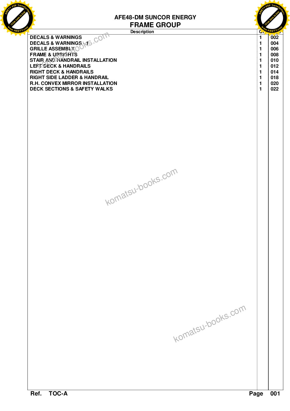 Komatsu afe48-dm 930e-2 s/n a30291 suncor energy Parts catalog cover Page 3