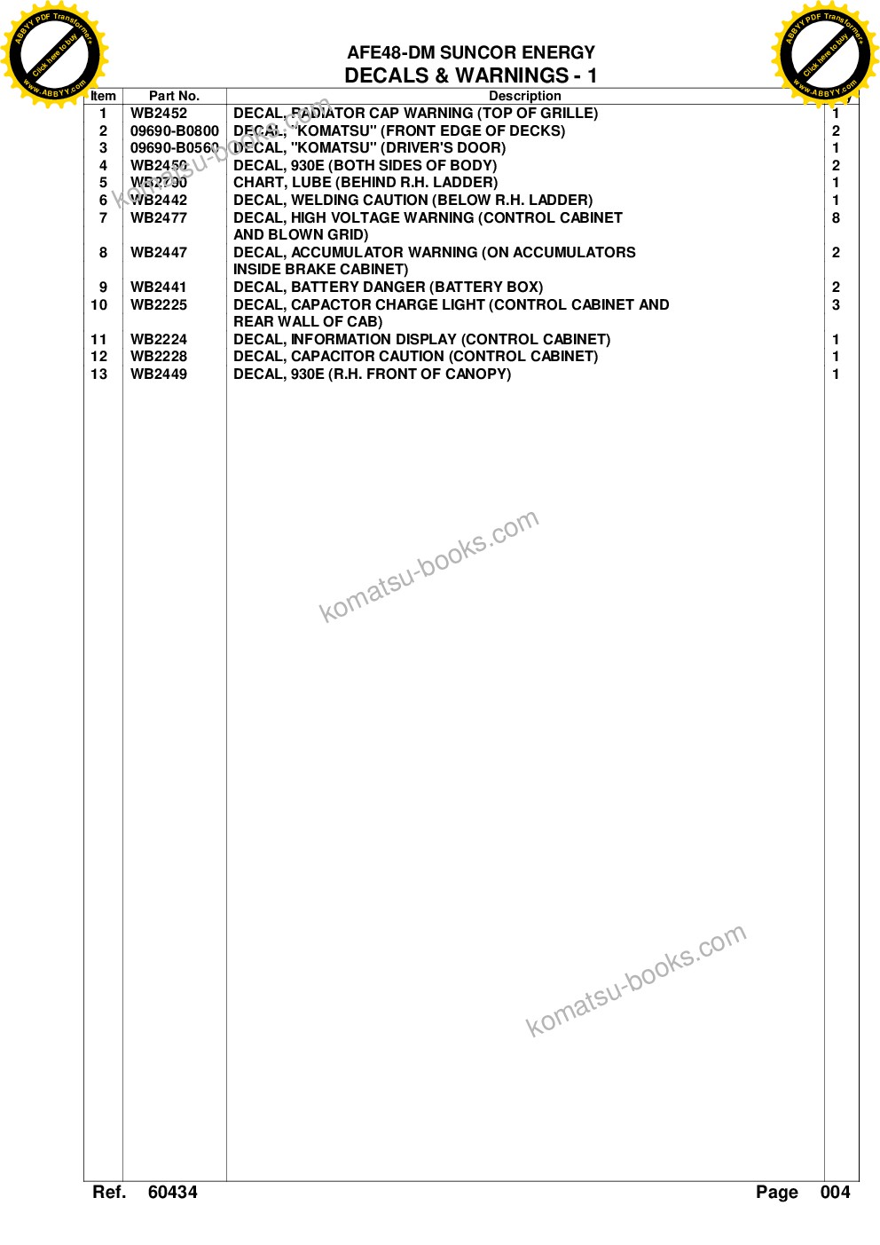 Komatsu afe48-dm 930e-2 s/n a30291 suncor energy Parts catalog cover Page 7