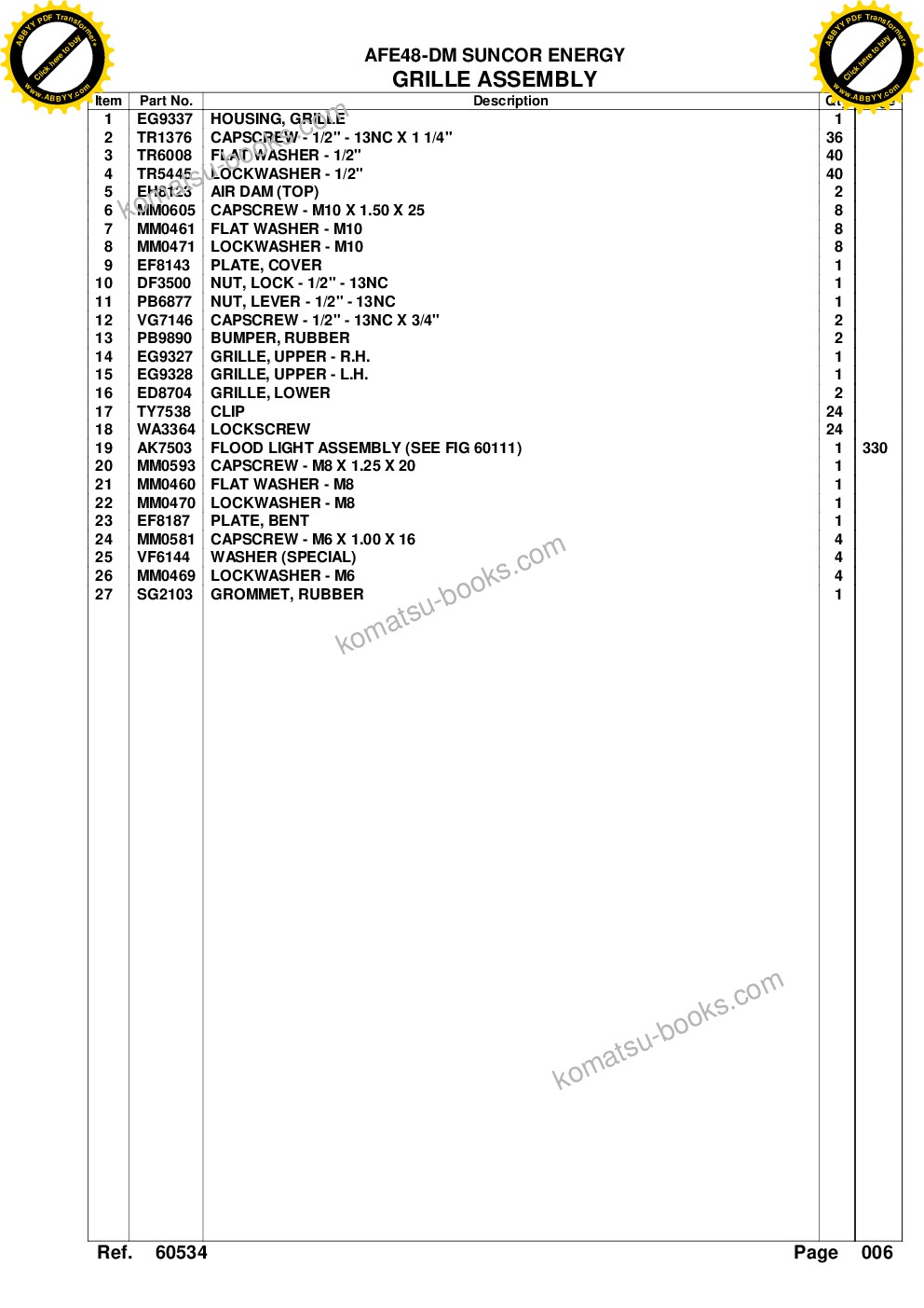 Komatsu afe48-dm 930e-2 s/n a30291 suncor energy Parts catalog cover Page 9