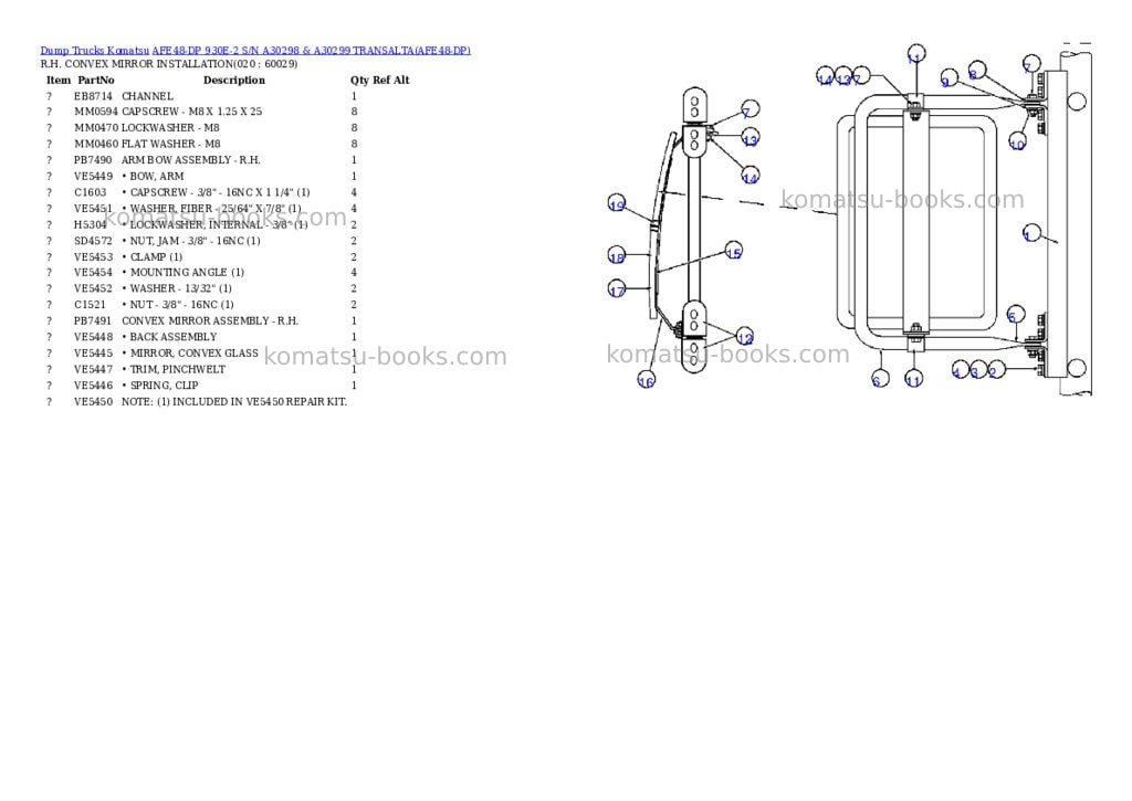 Komatsu afe48-dp 930e-2 s/n a30298 & a30299 transalta Parts catalog cover Page 9