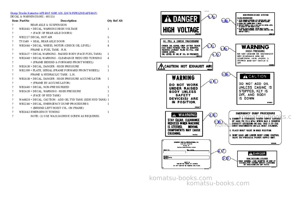 Komatsu afe48-f 930e s/n 32674 pipeline Parts catalog cover