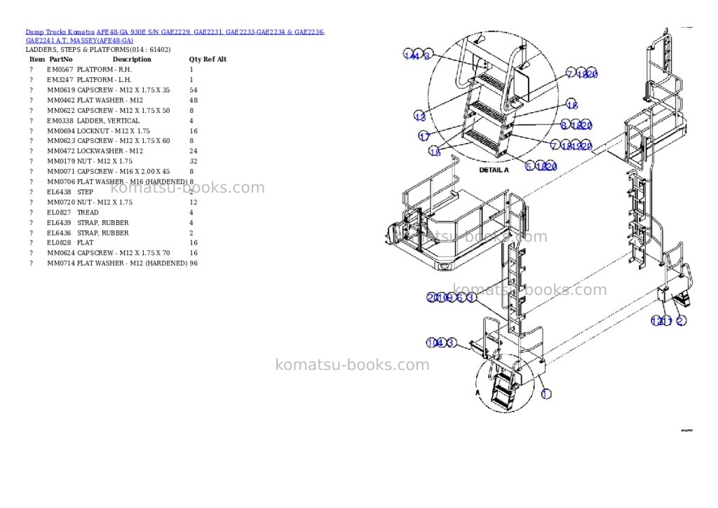 Komatsu afe48-ga 930e s/n gae2229, gae2231, gae2233-gae2234 & gae2236-gae2241 a.t. massey Parts catalog cover Page 7