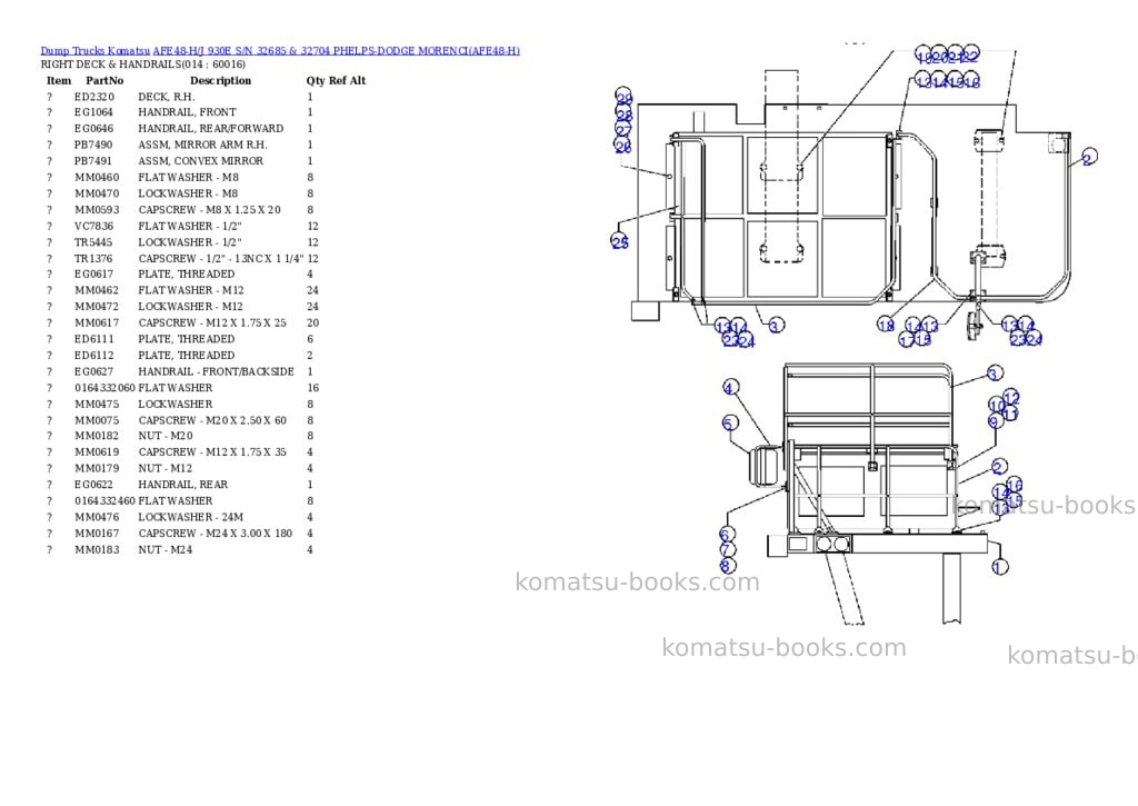 Komatsu afe48-h/j 930e s/n 32685 & 32704 phelps-dodge morenci Parts catalog cover Page 7 Komatsu afe48-h/j 930e s/n 32685 & 32704 phelps-dodge morenci Parts catalog cover Page 7