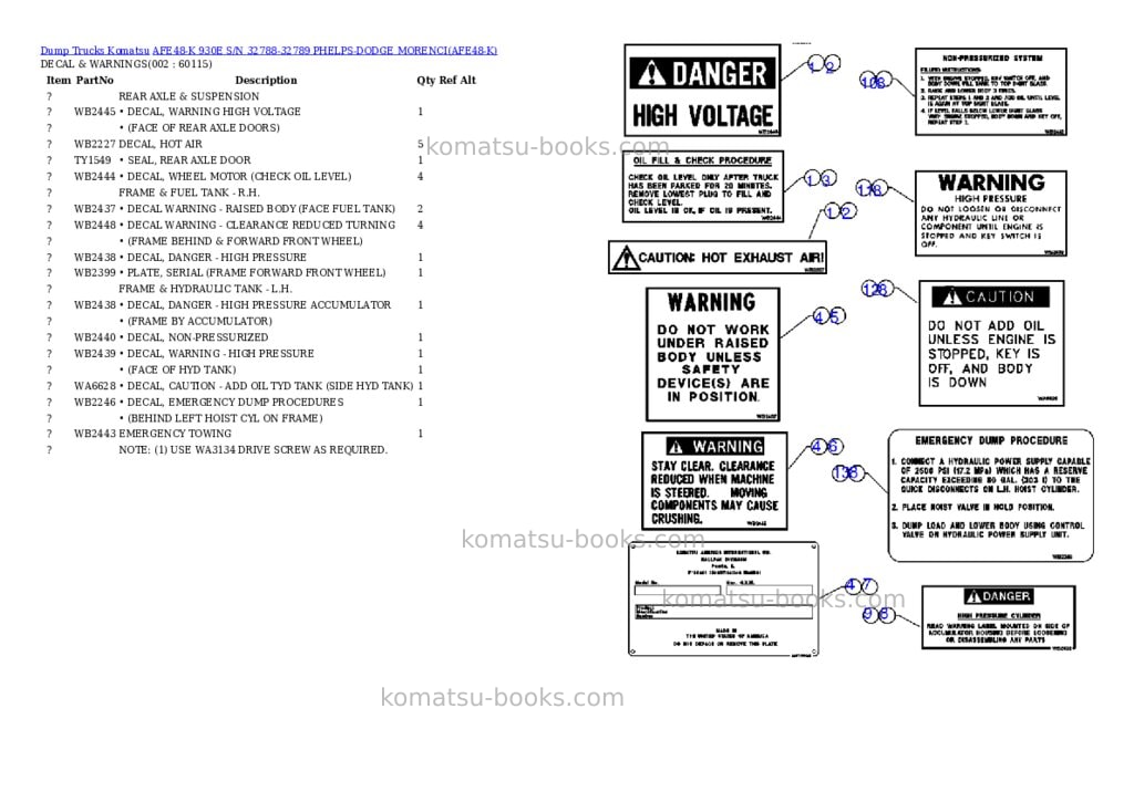 Komatsu afe48-k 930e s/n 32788-32789 phelps-dodge morenci Parts catalog cover Komatsu afe48-k 930e s/n 32788-32789 phelps-dodge morenci Parts catalog cover