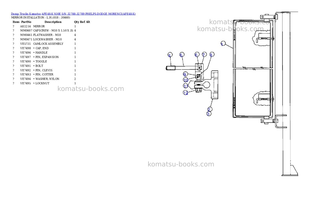Komatsu afe48-k 930e s/n 32788-32789 phelps-dodge morenci Parts catalog cover Page 9 Komatsu afe48-k 930e s/n 32788-32789 phelps-dodge morenci Parts catalog cover Page 9