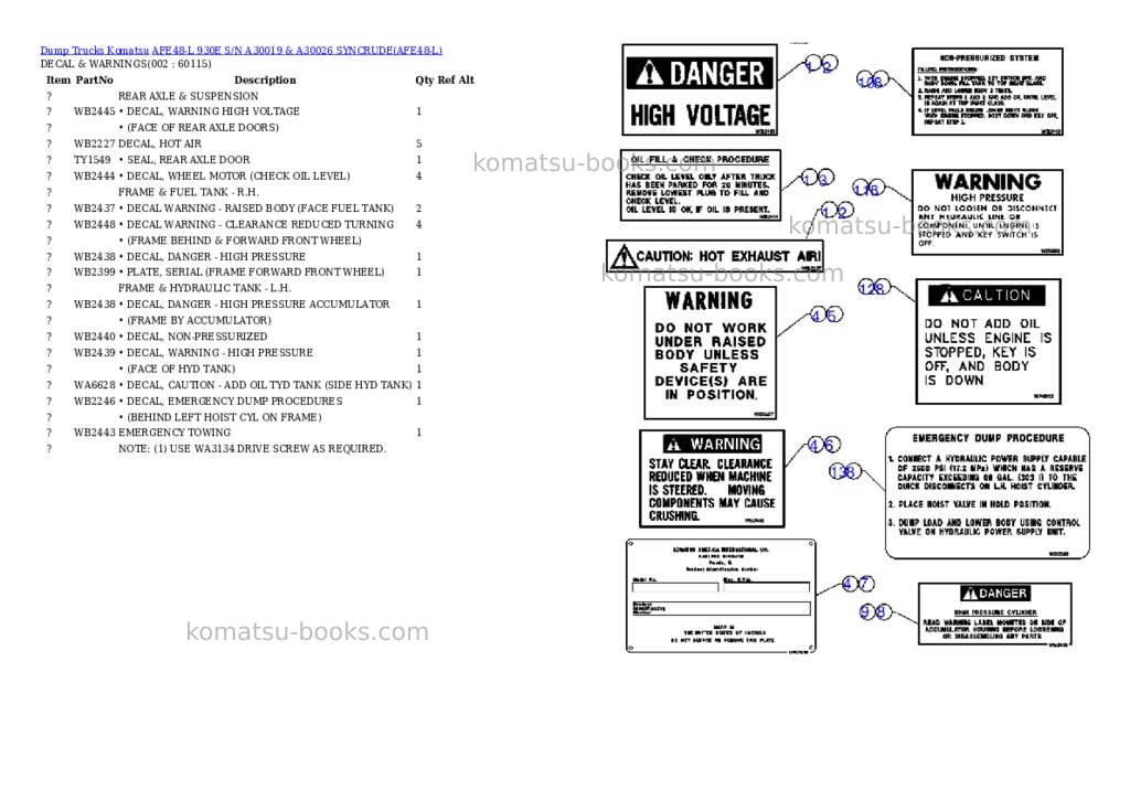 Komatsu afe48-l 930e s/n a30019 & a30026 syncrude Parts catalog cover Komatsu afe48-l 930e s/n a30019 & a30026 syncrude Parts catalog cover