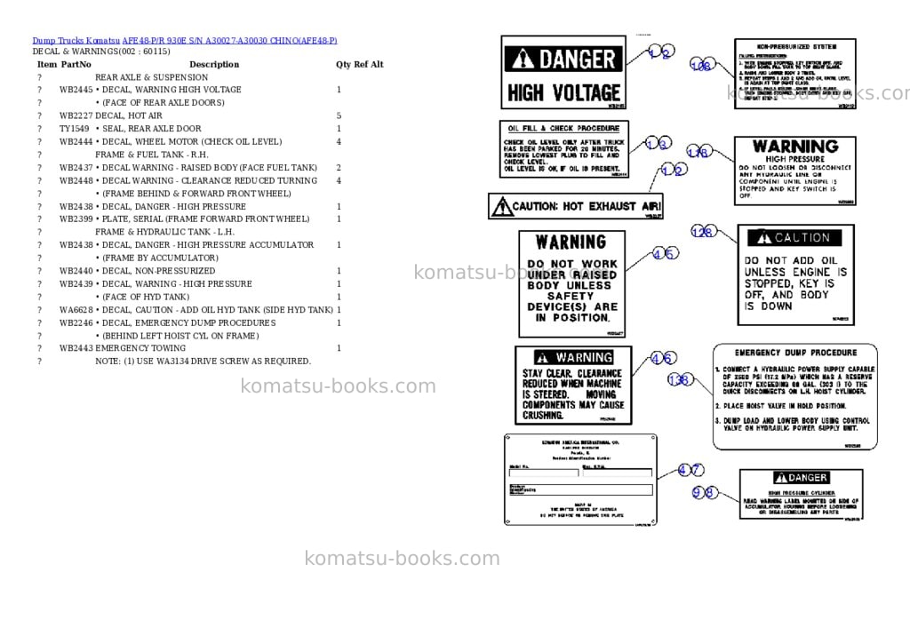 Komatsu afe48-p/r 930e s/n a30027-a30030 chino Parts catalog cover Komatsu afe48-p/r 930e s/n a30027-a30030 chino Parts catalog cover