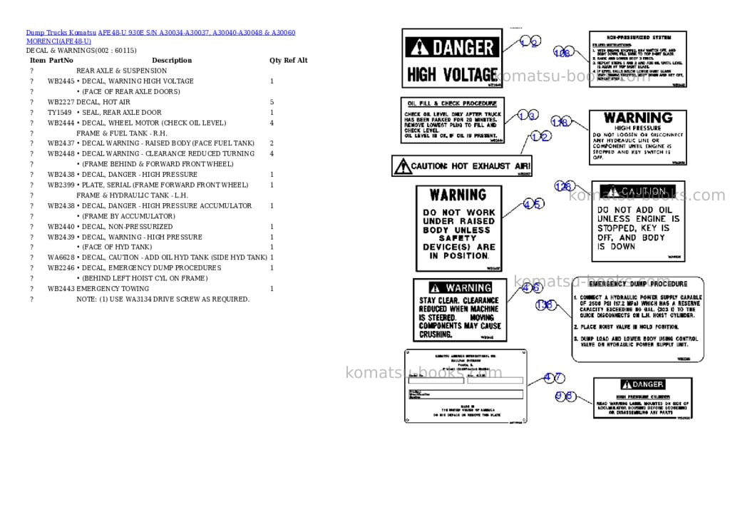 Komatsu afe48-u 930e s/n a30034-a30037, a30040-a30048 & a30060 morenci Parts catalog cover Komatsu afe48-u 930e s/n a30034-a30037, a30040-a30048 & a30060 morenci Parts catalog cover