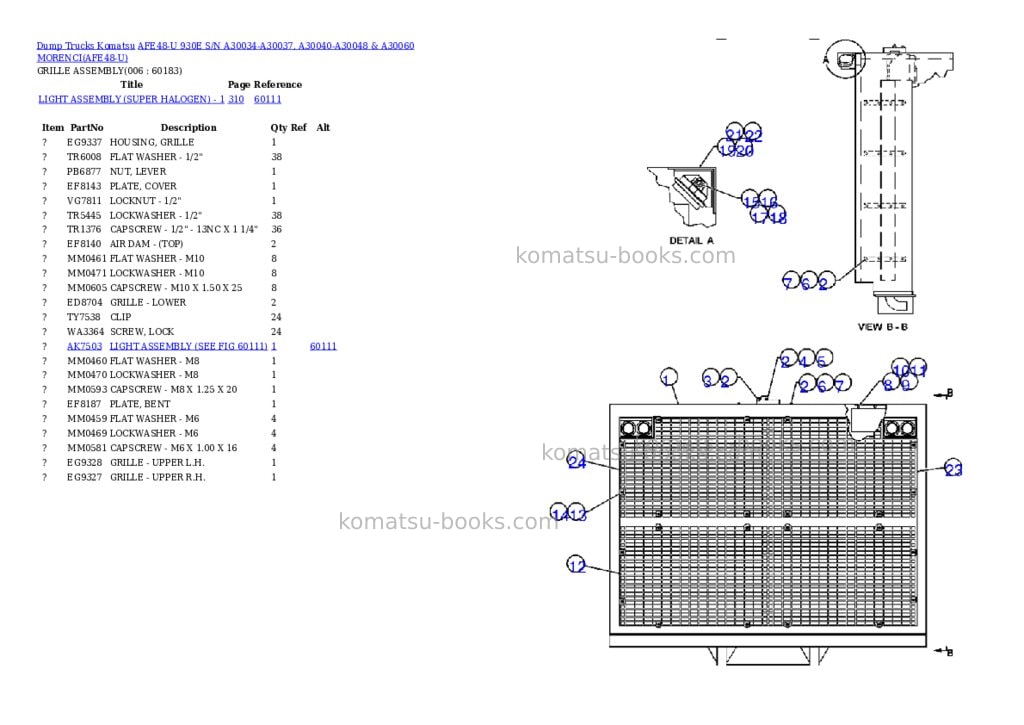 Komatsu afe48-u 930e s/n a30034-a30037, a30040-a30048 & a30060 morenci Parts catalog cover Page 3 Komatsu afe48-u 930e s/n a30034-a30037, a30040-a30048 & a30060 morenci Parts catalog cover Page 3