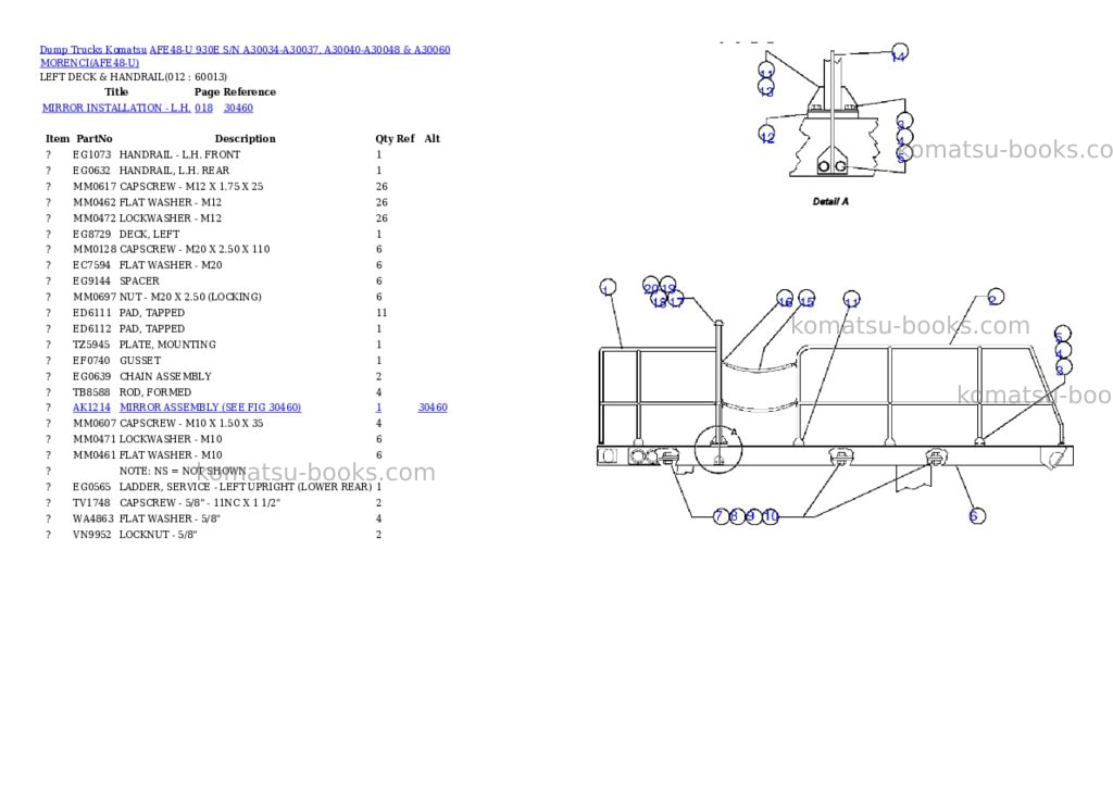 Komatsu afe48-u 930e s/n a30034-a30037, a30040-a30048 & a30060 morenci Parts catalog cover Page 6 Komatsu afe48-u 930e s/n a30034-a30037, a30040-a30048 & a30060 morenci Parts catalog cover Page 6