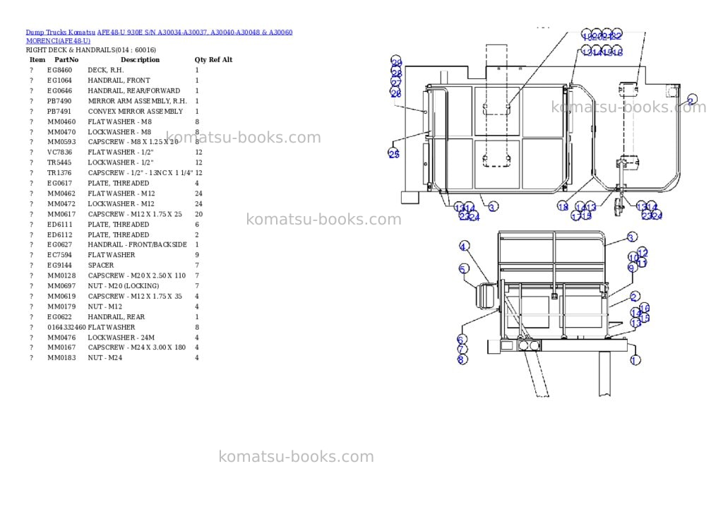 Komatsu afe48-u 930e s/n a30034-a30037, a30040-a30048 & a30060 morenci Parts catalog cover Page 7 Komatsu afe48-u 930e s/n a30034-a30037, a30040-a30048 & a30060 morenci Parts catalog cover Page 7