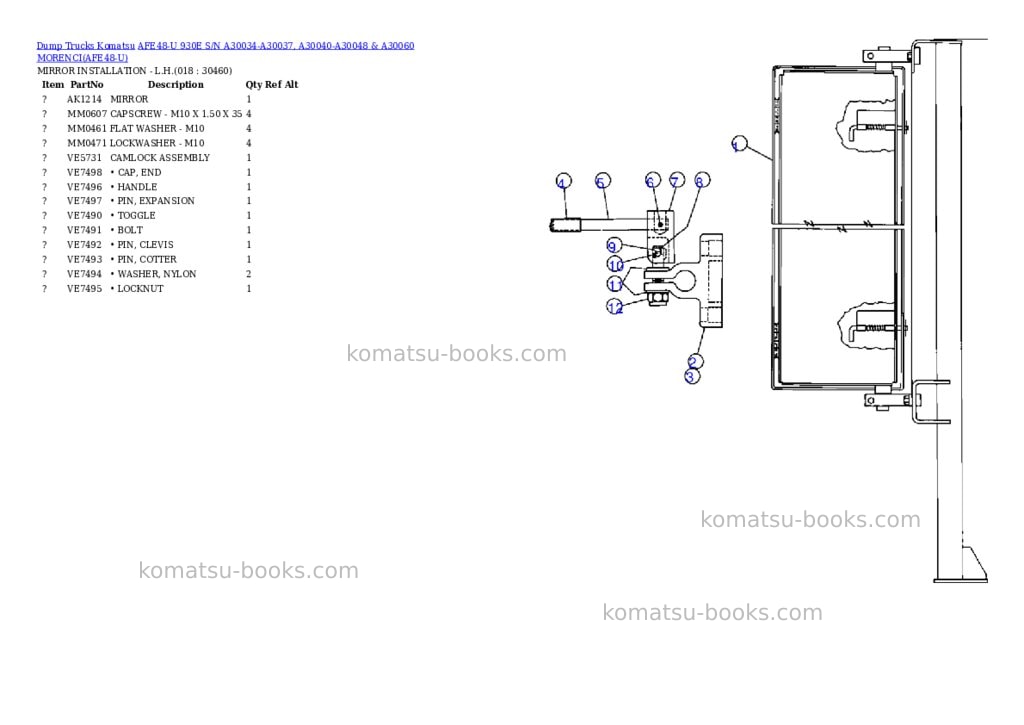 Komatsu afe48-u 930e s/n a30034-a30037, a30040-a30048 & a30060 morenci Parts catalog cover Page 9 Komatsu afe48-u 930e s/n a30034-a30037, a30040-a30048 & a30060 morenci Parts catalog cover Page 9