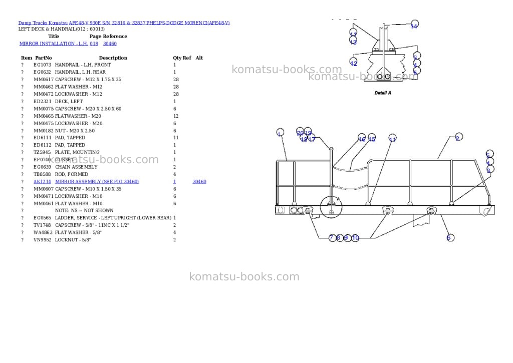 Komatsu afe48-v 930e s/n 32816 & 32837 phelps-dodge morenci Parts catalog cover Page 6 Komatsu afe48-v 930e s/n 32816 & 32837 phelps-dodge morenci Parts catalog cover Page 6