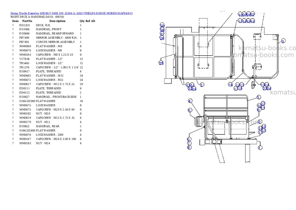Komatsu afe48-v 930e s/n 32816 & 32837 phelps-dodge morenci Parts catalog cover Page 7 Komatsu afe48-v 930e s/n 32816 & 32837 phelps-dodge morenci Parts catalog cover Page 7
