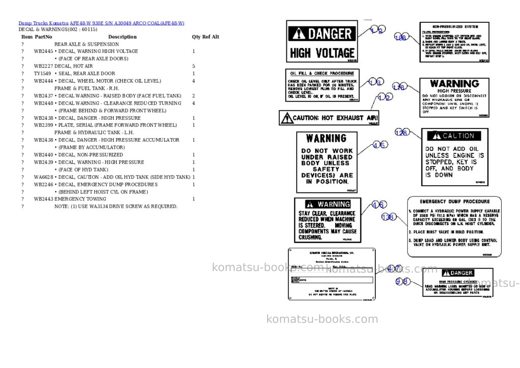 Komatsu afe48-w 930e s/n a30049 arco coal Parts catalog cover Komatsu afe48-w 930e s/n a30049 arco coal Parts catalog cover