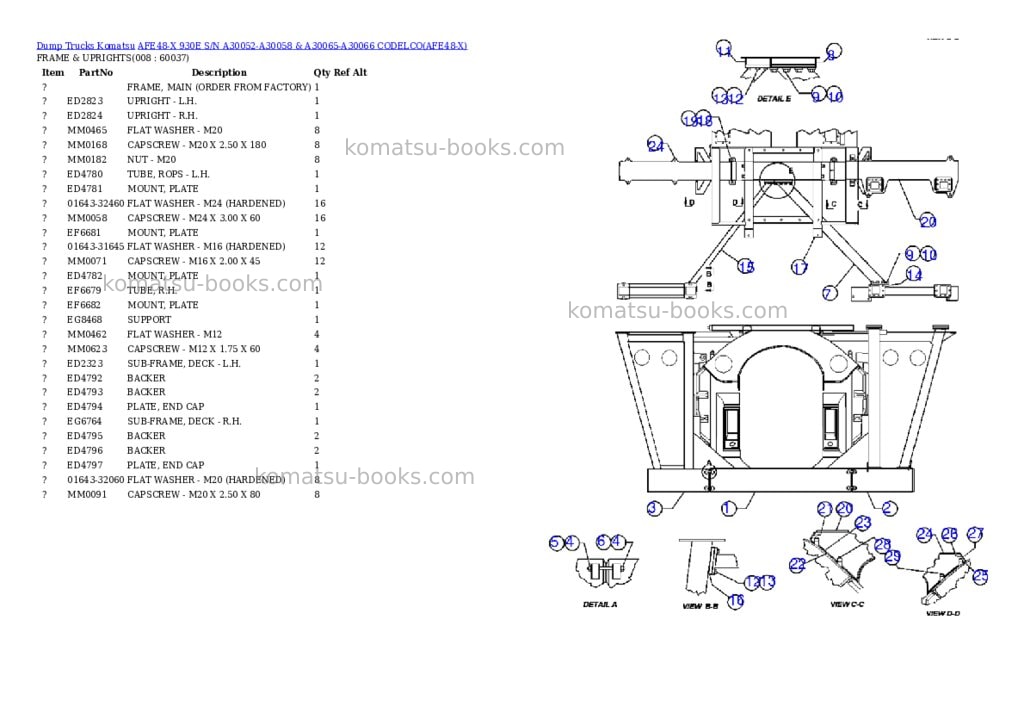 Komatsu afe48-x 930e s/n a30052-a30058 & a30065-a30066 codelco Parts catalog cover