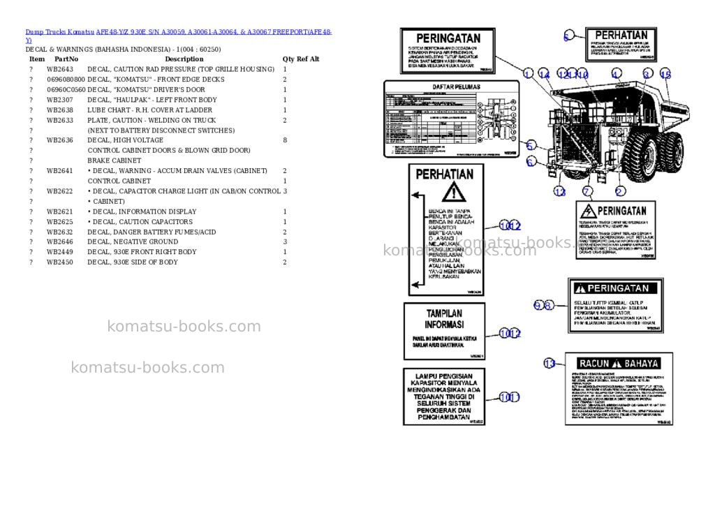 Komatsu afe48-y/z 930e s/n a30059, a30061-a30064, & a30067 freeport Parts catalog cover Page 2 Komatsu afe48-y/z 930e s/n a30059, a30061-a30064, & a30067 freeport Parts catalog cover Page 2