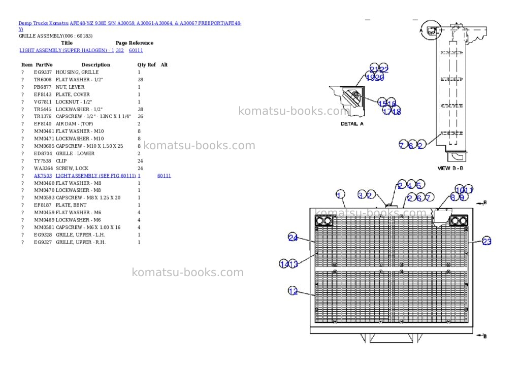 Komatsu afe48-y/z 930e s/n a30059, a30061-a30064, & a30067 freeport Parts catalog cover Page 3 Komatsu afe48-y/z 930e s/n a30059, a30061-a30064, & a30067 freeport Parts catalog cover Page 3