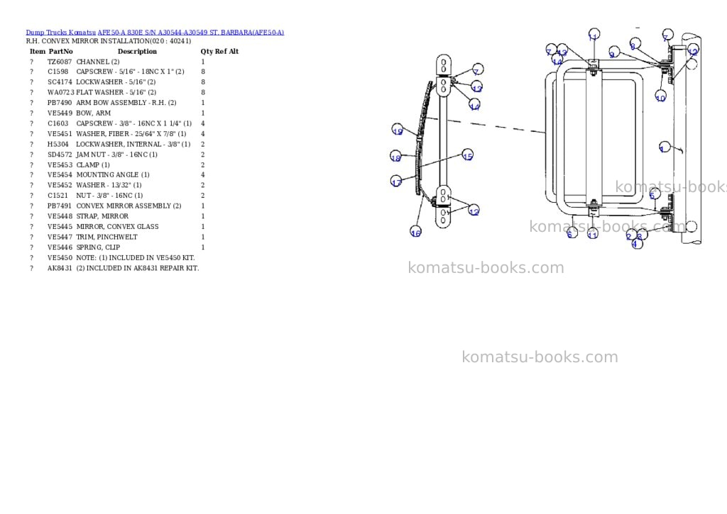 Komatsu afe50-a 830e s/n a30544-a30549 st. barbara Parts catalog cover Page 10