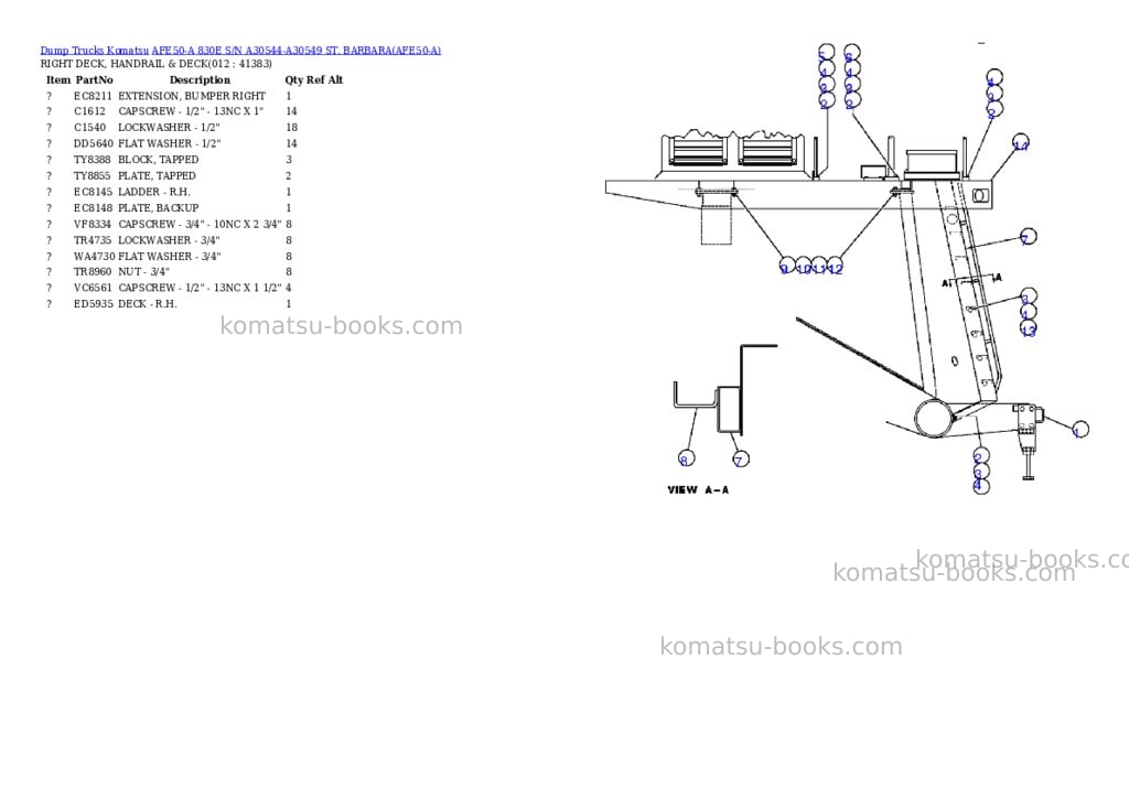 Komatsu afe50-a 830e s/n a30544-a30549 st. barbara Parts catalog cover Page 6