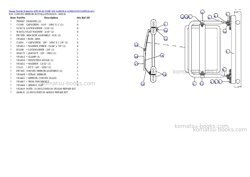 Komatsu afe50-ac 830e s/n a30628 & a30629 iocc Parts catalog cover Page 10