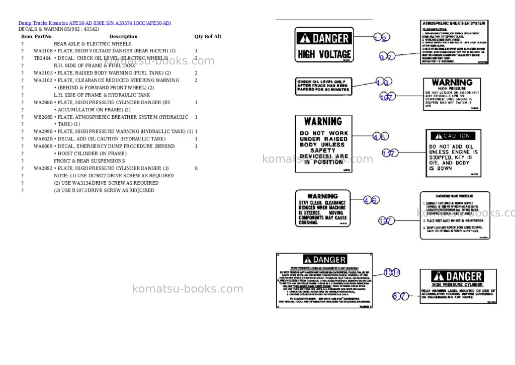 Komatsu afe50-ad 830e s/n a30574 iocc Parts catalog cover