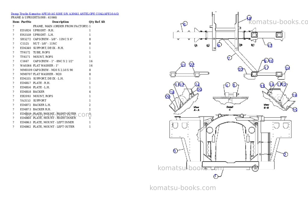 Komatsu afe50-ag 830e s/n a30641 antelope coal Parts catalog cover Page 4