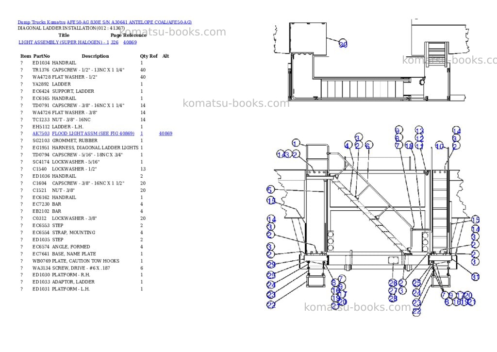 Komatsu afe50-ag 830e s/n a30641 antelope coal Parts catalog cover Page 6