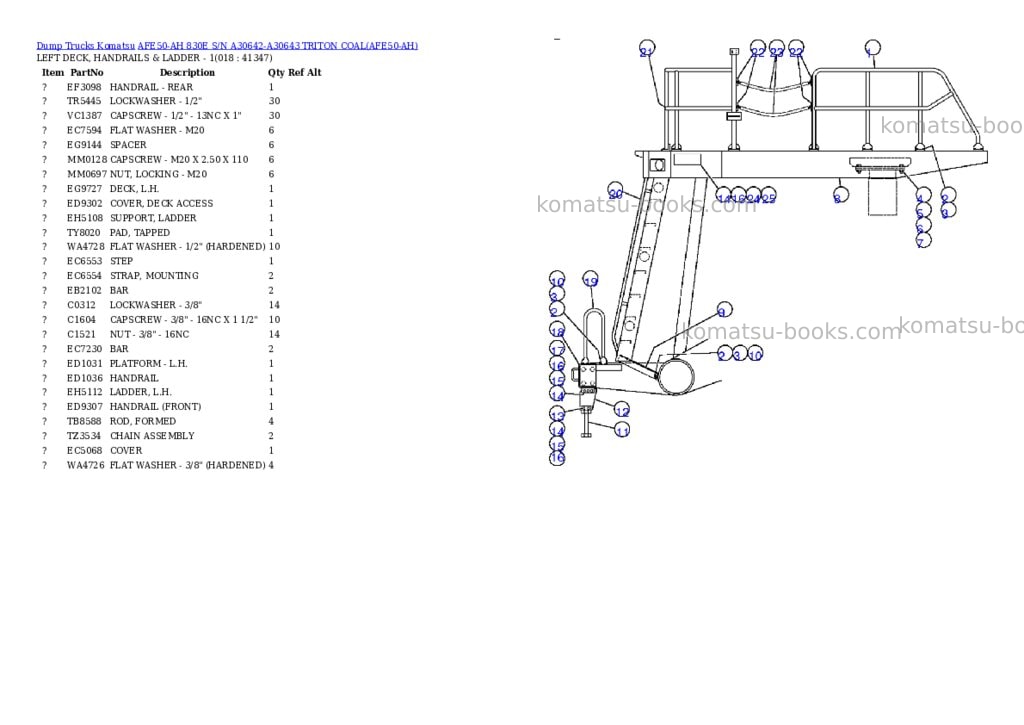 Komatsu afe50-ah 830e s/n a30642-a30643 triton coal Parts catalog cover Page 9