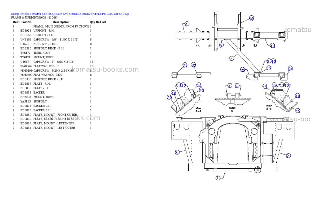 Komatsu afe50-aj 830e s/n a30644-a30645 antelope coal Parts catalog cover Page 4 Komatsu afe50-aj 830e s/n a30644-a30645 antelope coal Parts catalog cover Page 4