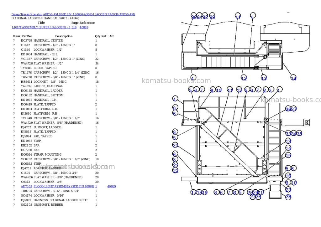 Komatsu AFE50-AM 830E S/N A30650-A30651 JACOB'S RANCH Parts catalog cover Page 7