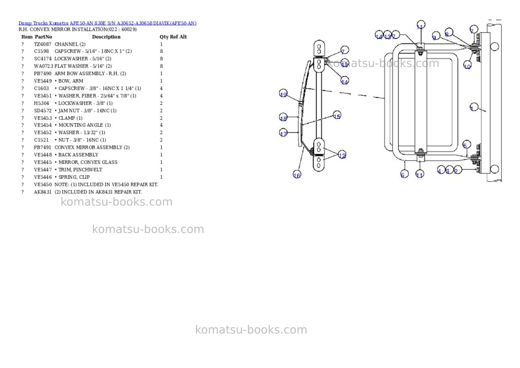 Komatsu afe50-an 830e s/n a30652-a30658 diavik Parts catalog cover Page 10 Komatsu afe50-an 830e s/n a30652-a30658 diavik Parts catalog cover Page 10