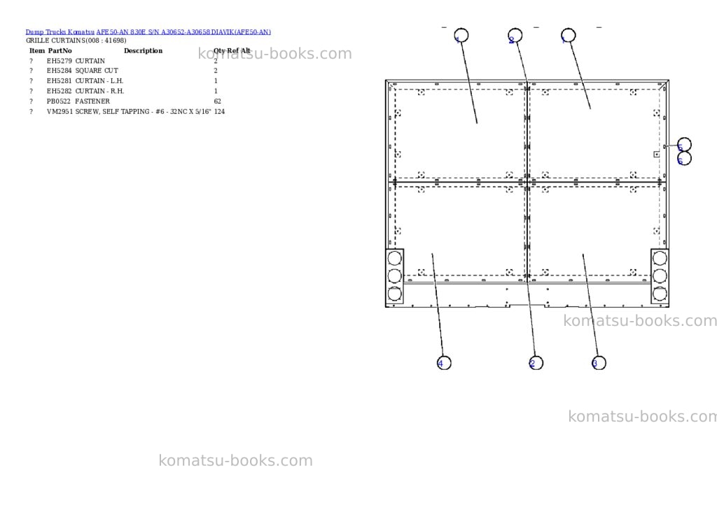 Komatsu afe50-an 830e s/n a30652-a30658 diavik Parts catalog cover Page 4 Komatsu afe50-an 830e s/n a30652-a30658 diavik Parts catalog cover Page 4