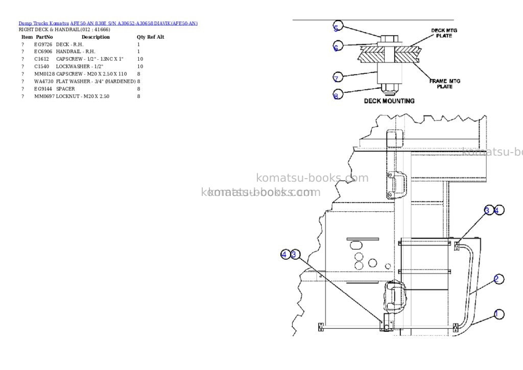 Komatsu afe50-an 830e s/n a30652-a30658 diavik Parts catalog cover Page 6 Komatsu afe50-an 830e s/n a30652-a30658 diavik Parts catalog cover Page 6