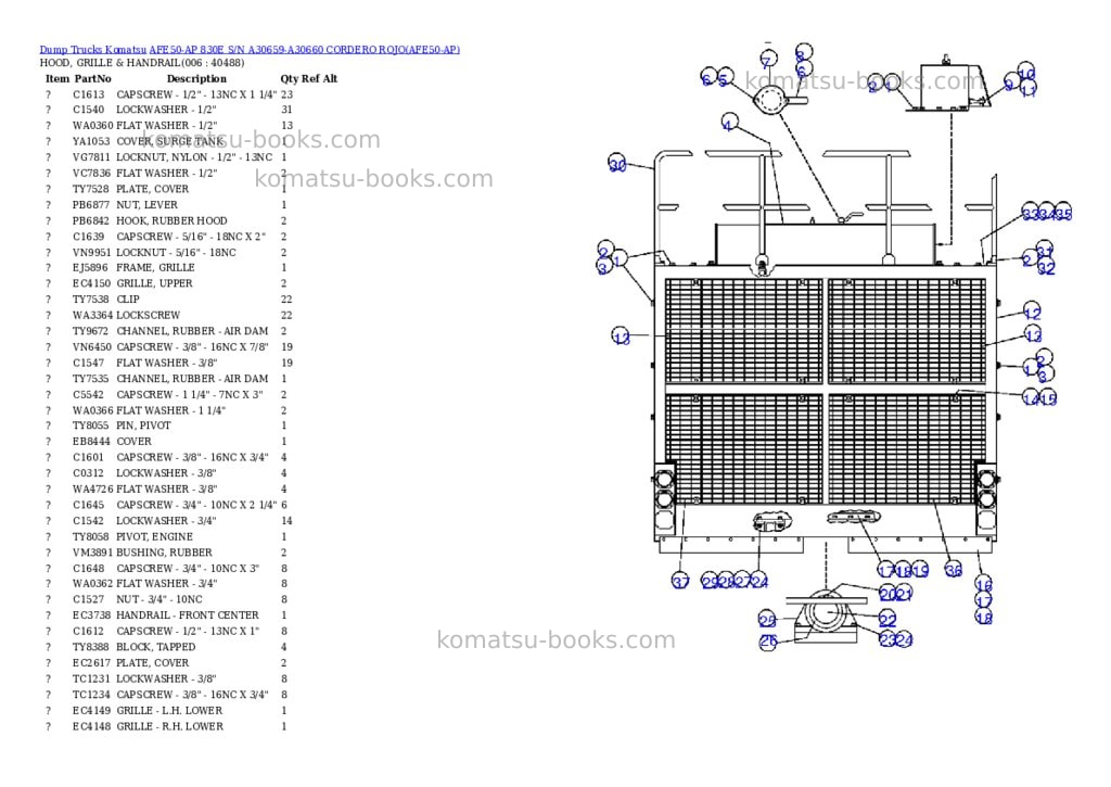 Komatsu afe50-ap 830e s/n a30659-a30660 cordero rojo Parts catalog cover Page 3