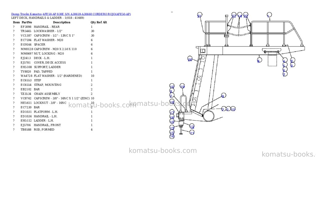 Komatsu afe50-ap 830e s/n a30659-a30660 cordero rojo Parts catalog cover Page 8